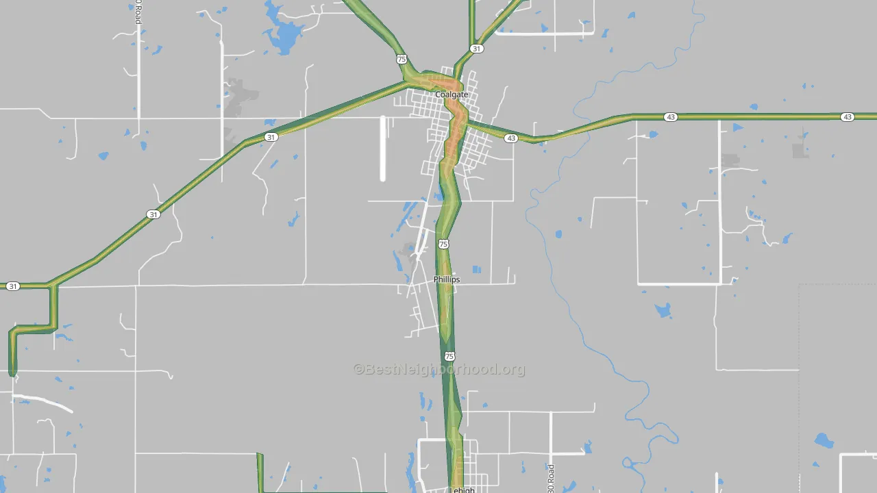 Phillips, OK Map of Noise Levels in Phillips