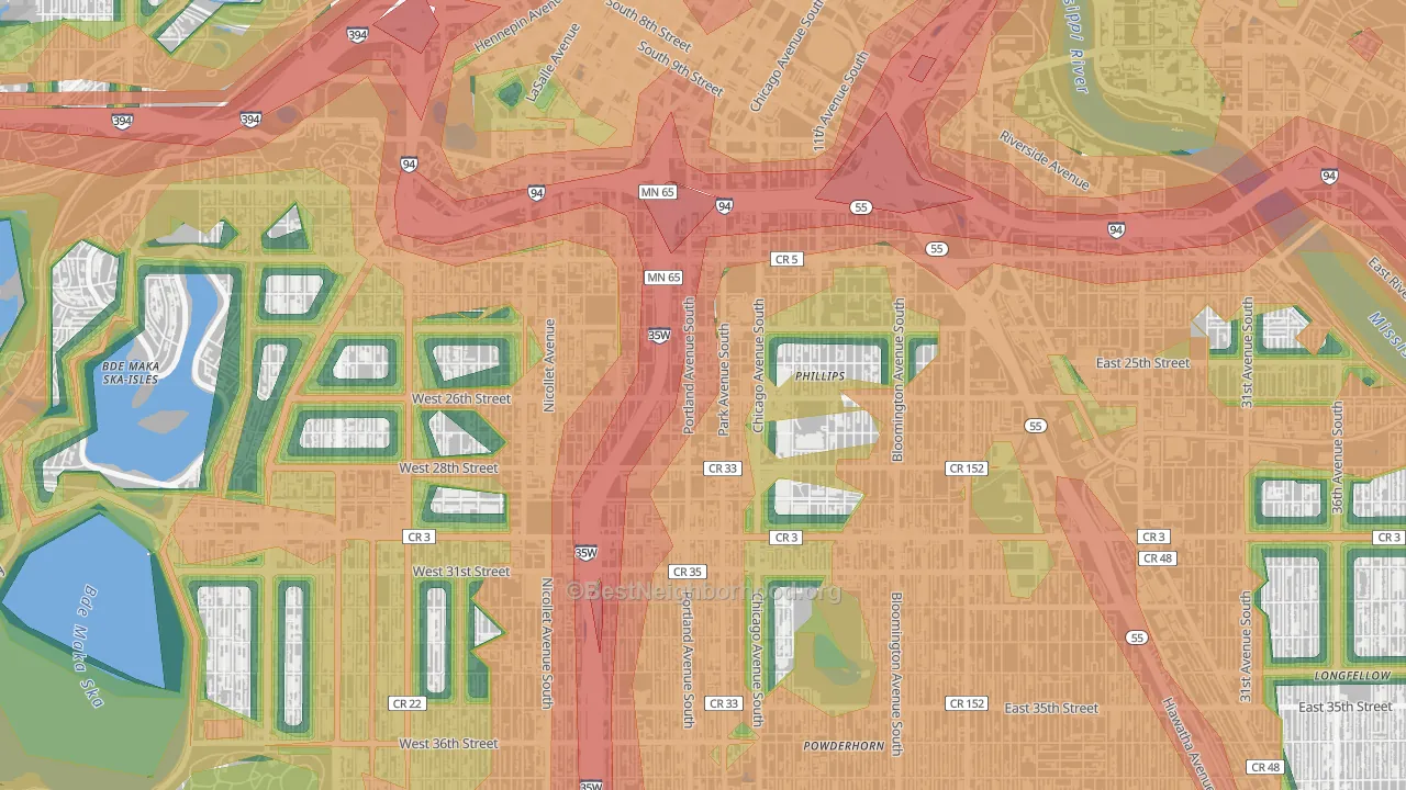 Phillips West, Minneapolis, MN Map of Noise Levels in Phillips West