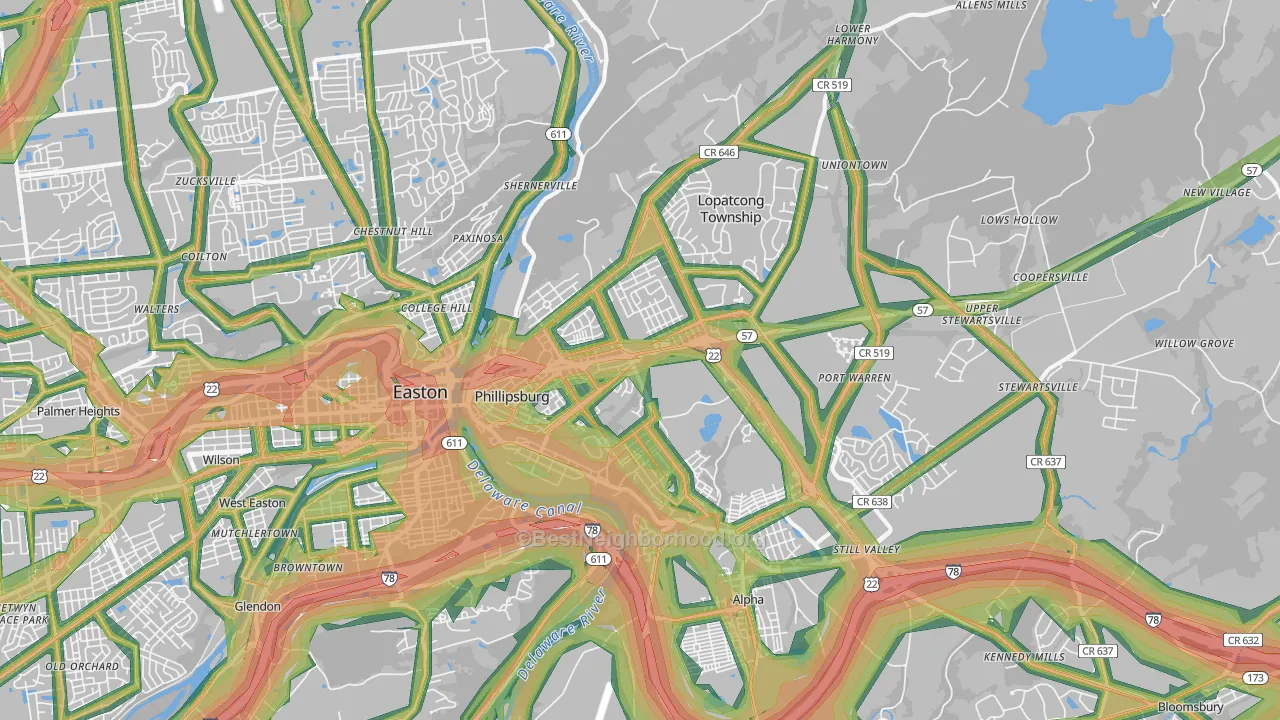 Phillipsburg, NJ Map of Noise Levels in Phillipsburg