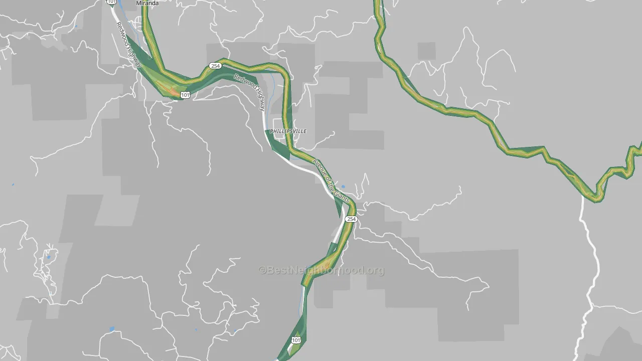 Phillipsville, CA Map of Noise Levels in Phillipsville