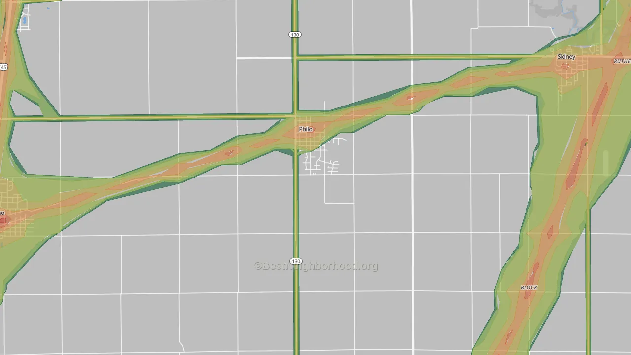 Philo, IL Map of Noise Levels in Philo