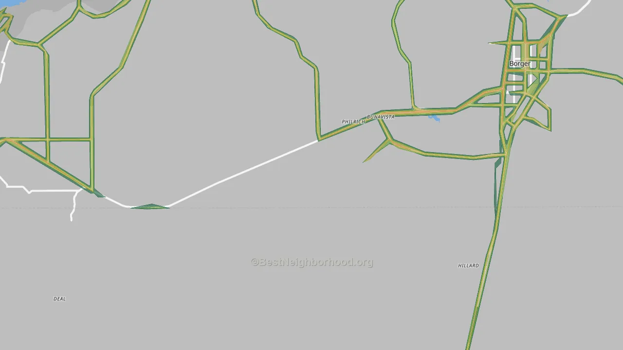 Philrich, TX Map of Noise Levels in Philrich