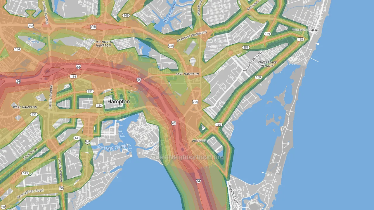 Phoebus, Hampton, VA Map of Noise Levels in Phoebus