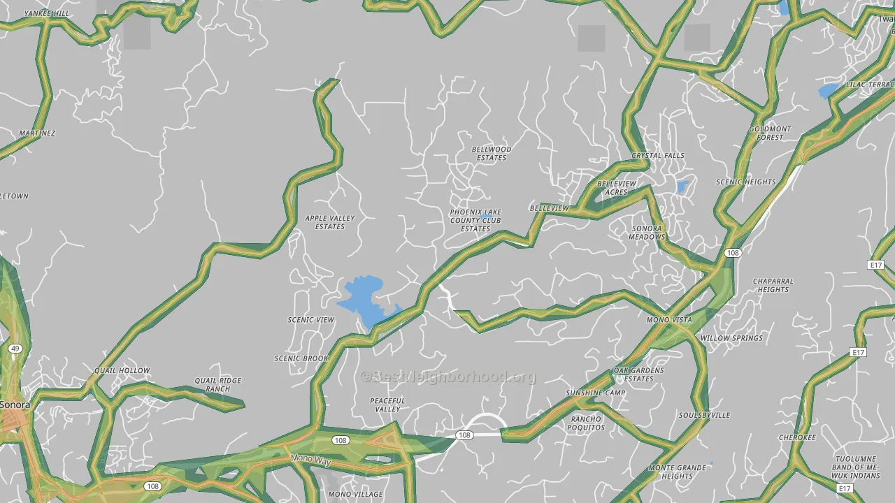 Phoenix Lake, CA Map of Noise Levels in Phoenix Lake