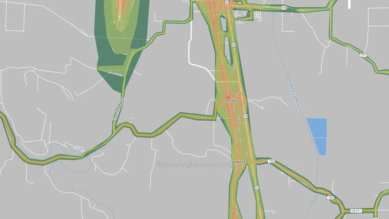 Pickens, AR Map of Noise Levels in Pickens