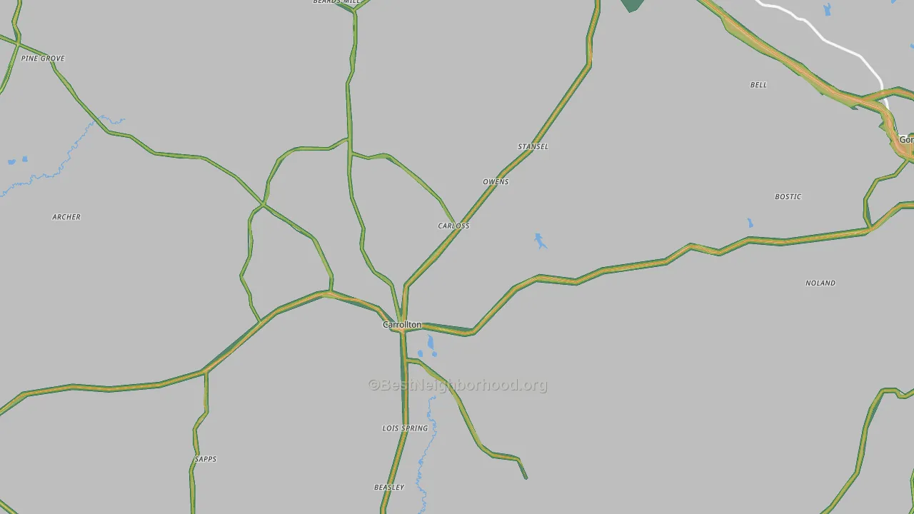 Pickens County, AL Map of Noise Levels in Pickens County