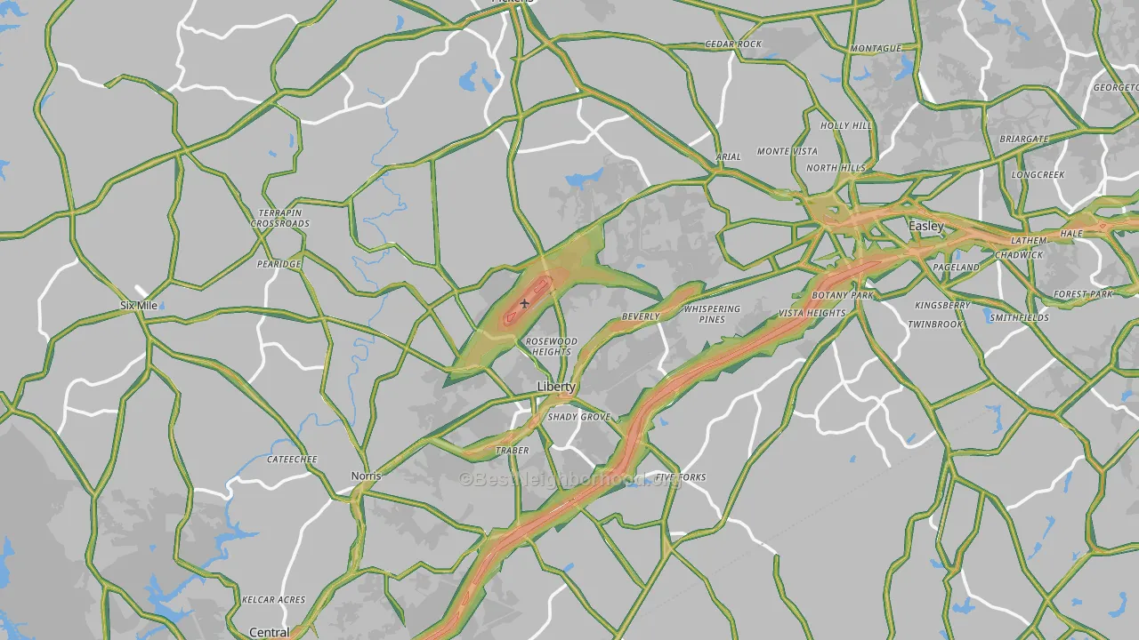 Pickens County, SC Map of Noise Levels in Pickens County