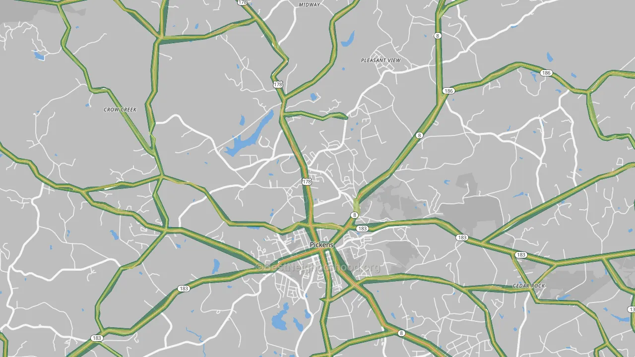 Pickens, SC Map of Noise Levels in Pickens