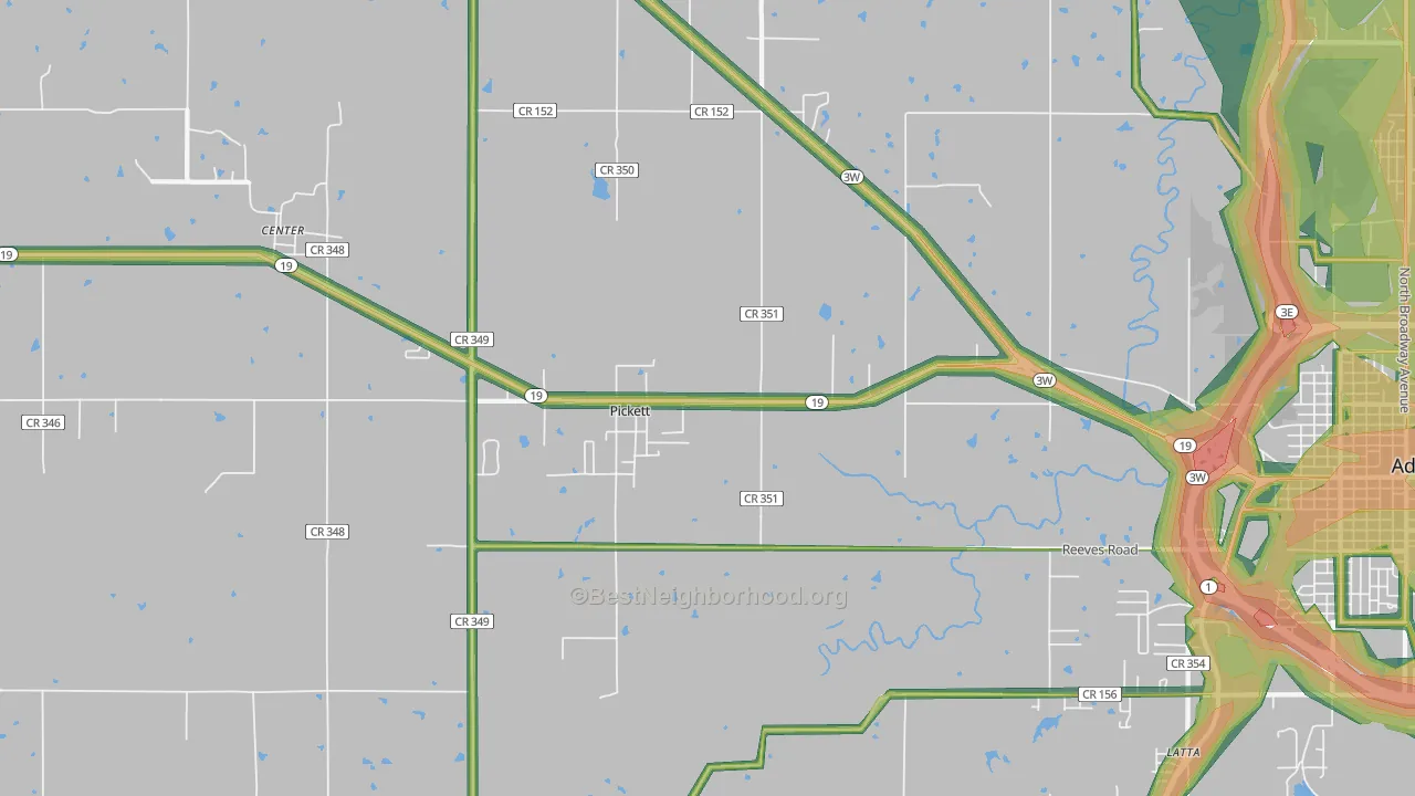 Pickett, OK Map of Noise Levels in Pickett