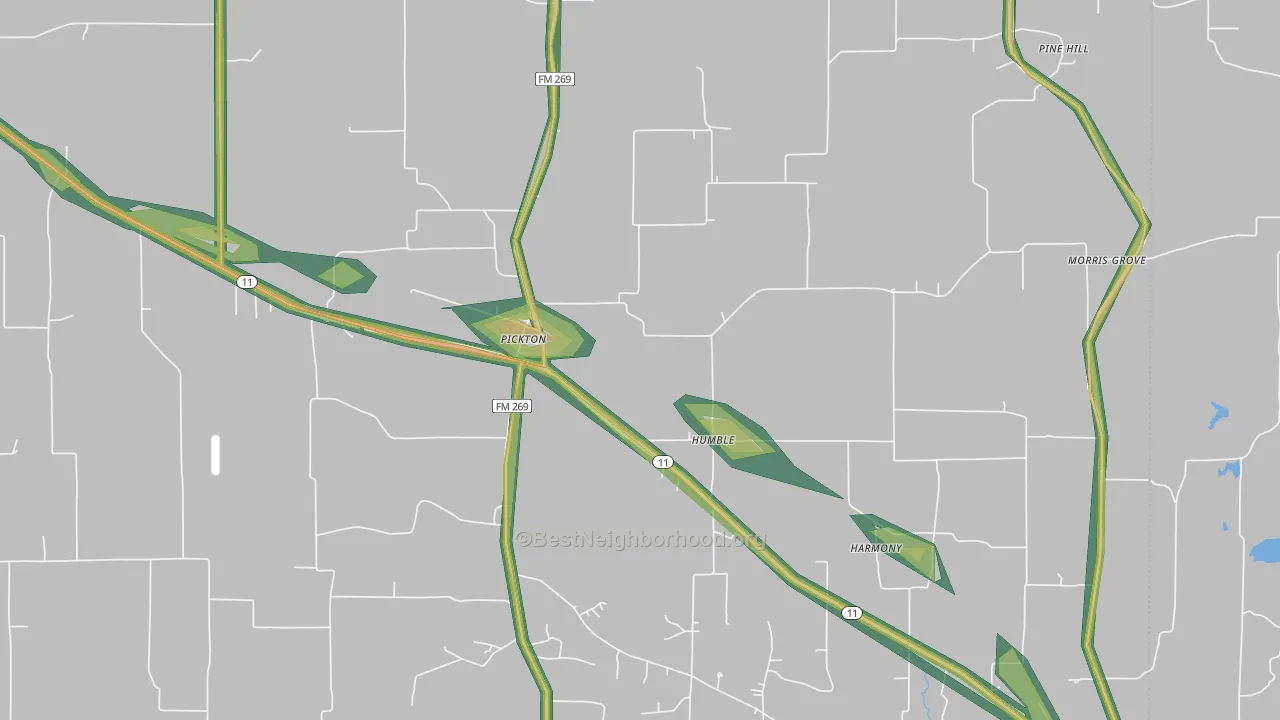 Pickton, TX Map of Noise Levels in Pickton