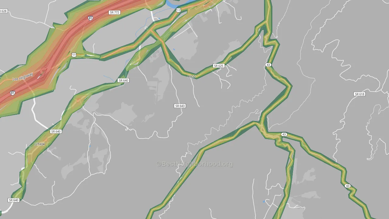 Pico, VA Map of Noise Levels in Pico