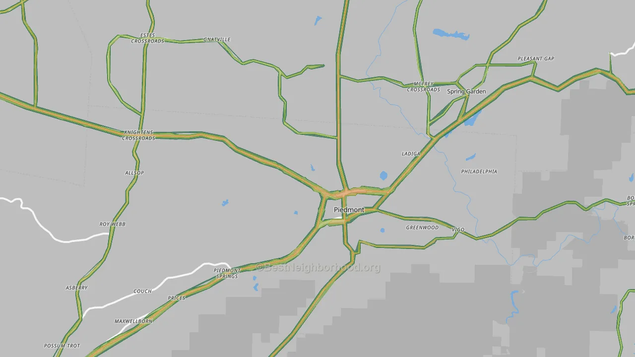 Piedmont, AL Map of Noise Levels in Piedmont