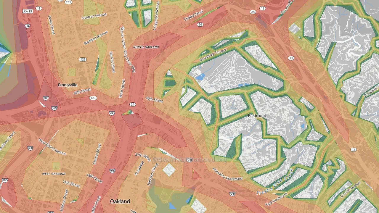 Piedmont Avenue, Oakland, CA Map of Noise Levels in Piedmont Avenue