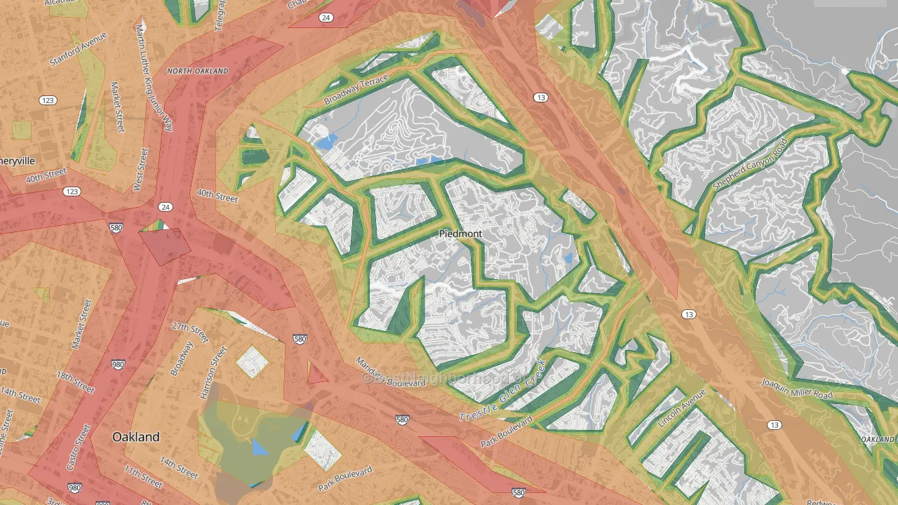Piedmont, CA Map of Noise Levels in Piedmont