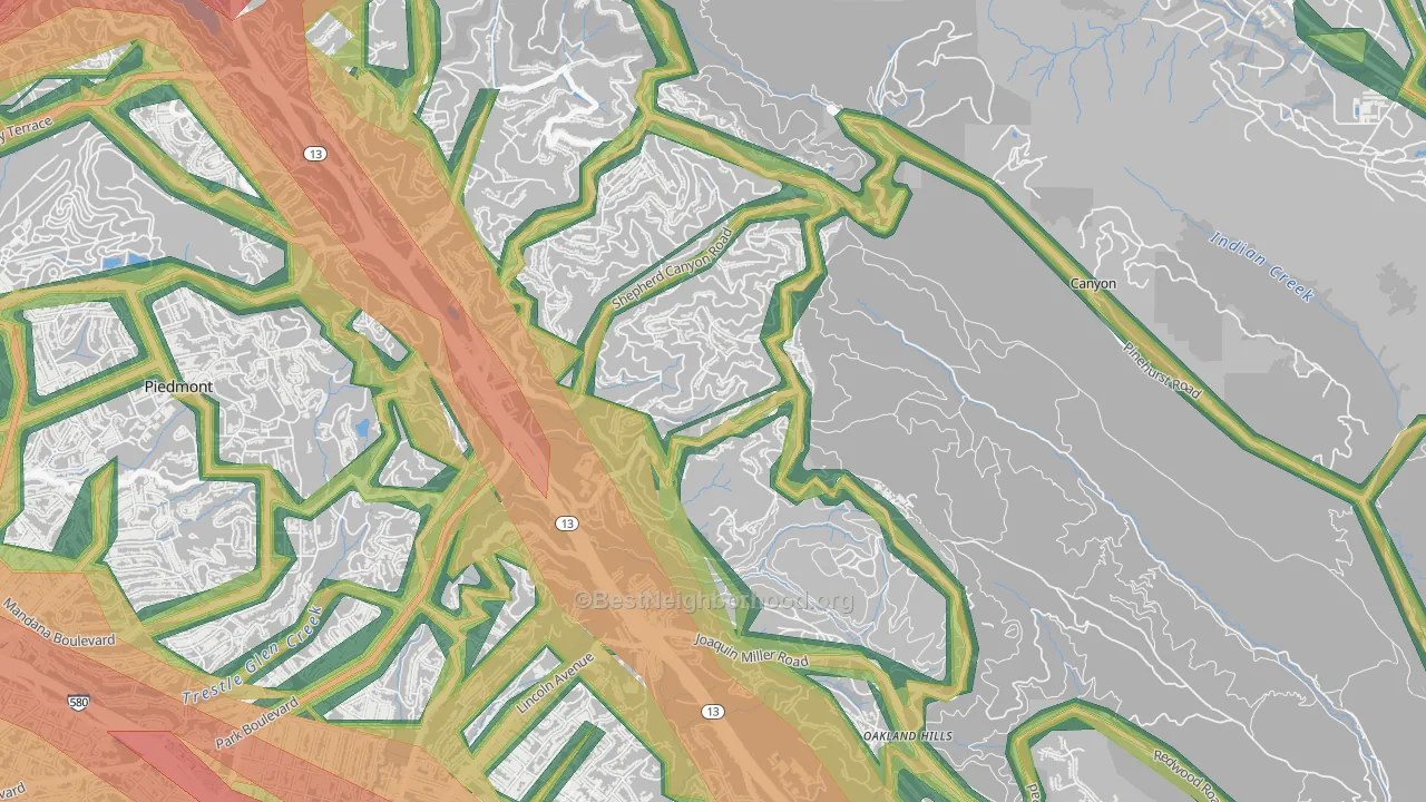 Piedmont Pines, Oakland, CA Map of Noise Levels in Piedmont Pines
