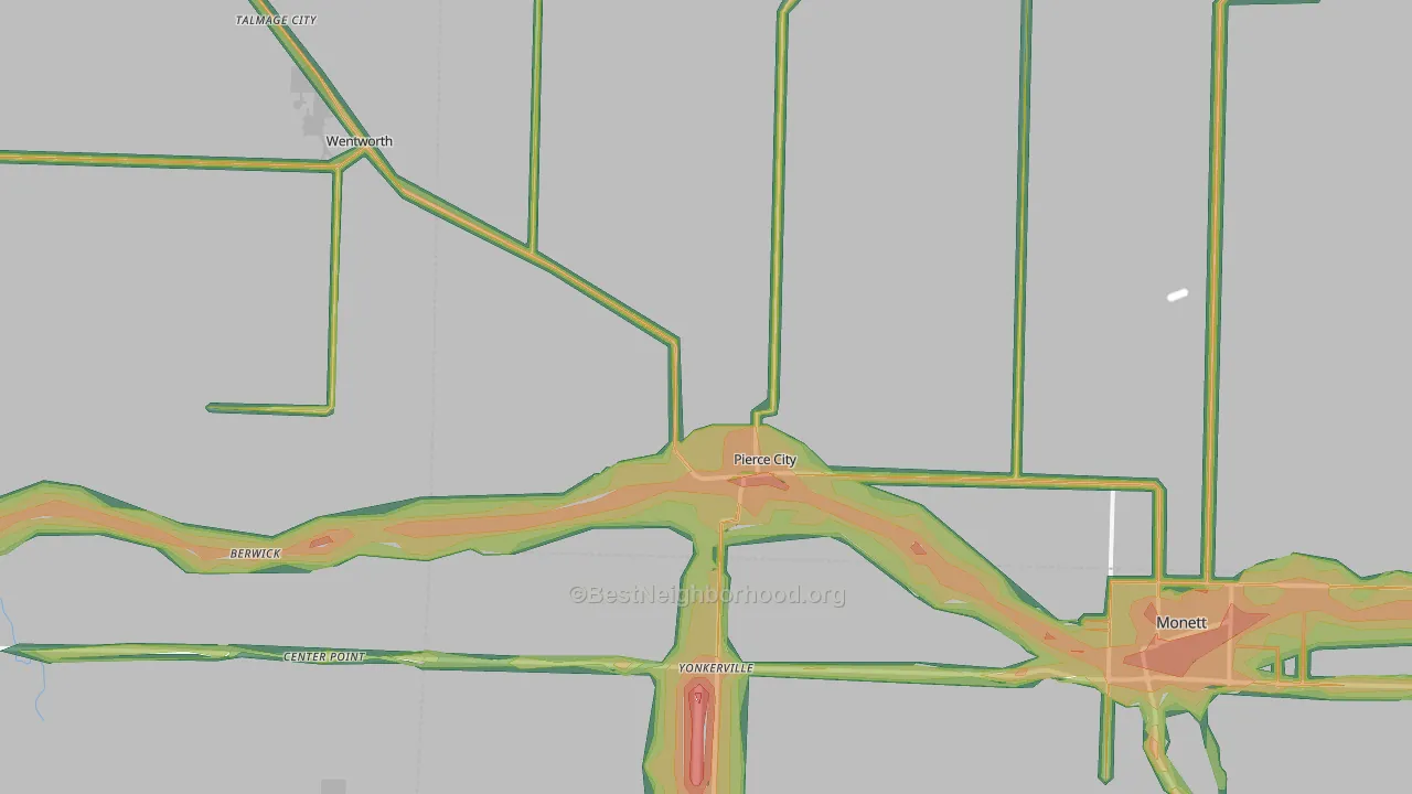 Pierce City, MO Map of Noise Levels in Pierce City
