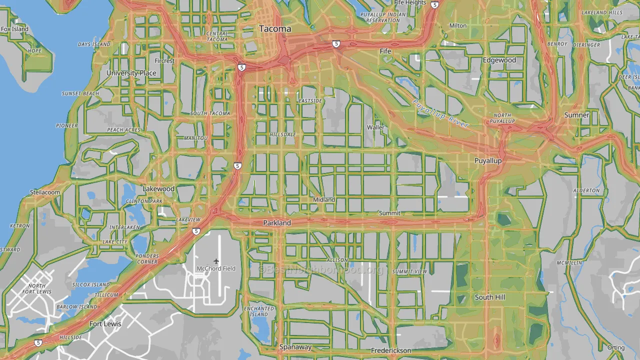 Pierce County, WA Map of Noise Levels in Pierce County