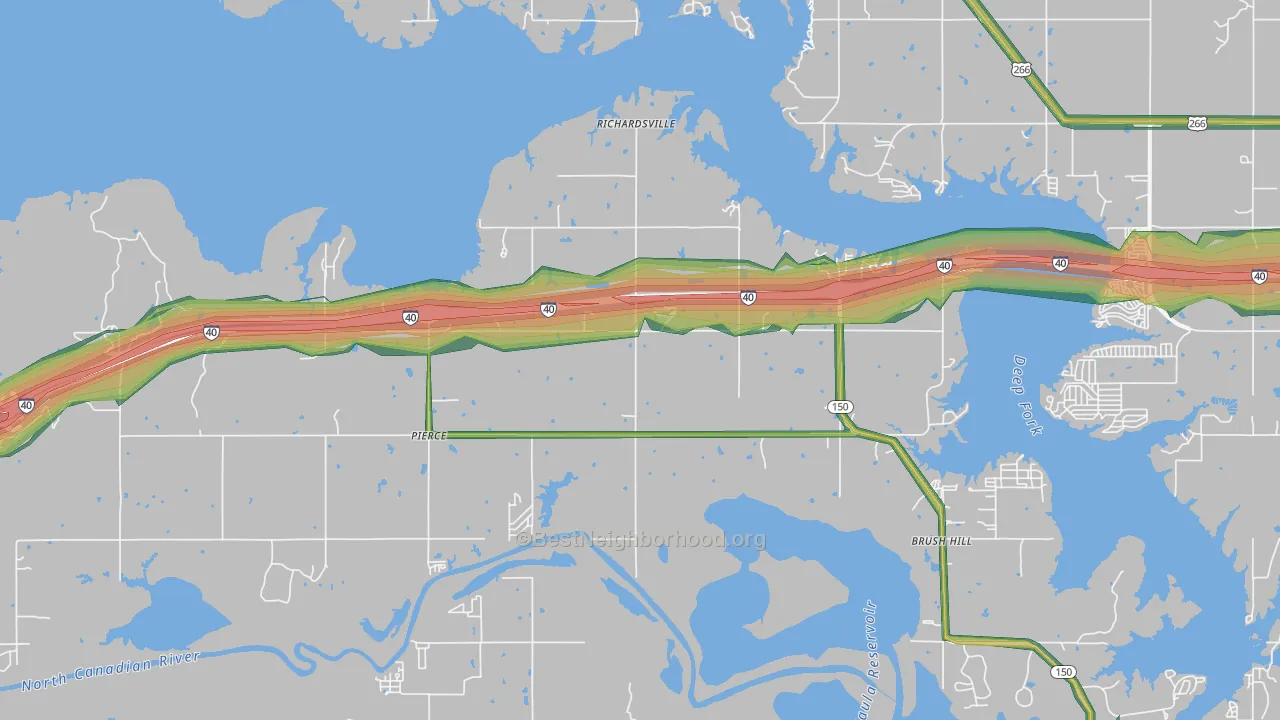 Pierce, OK Map of Noise Levels in Pierce