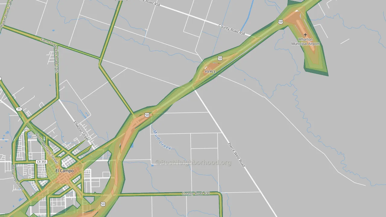 Pierce, TX Map of Noise Levels in Pierce