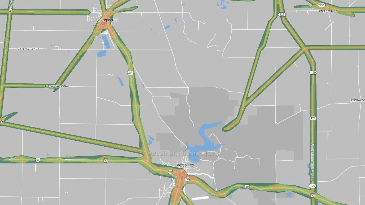 Pierceville, IN Map of Noise Levels in Pierceville