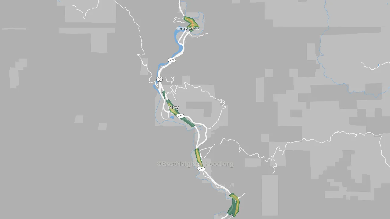 Piercy, CA Map of Noise Levels in Piercy