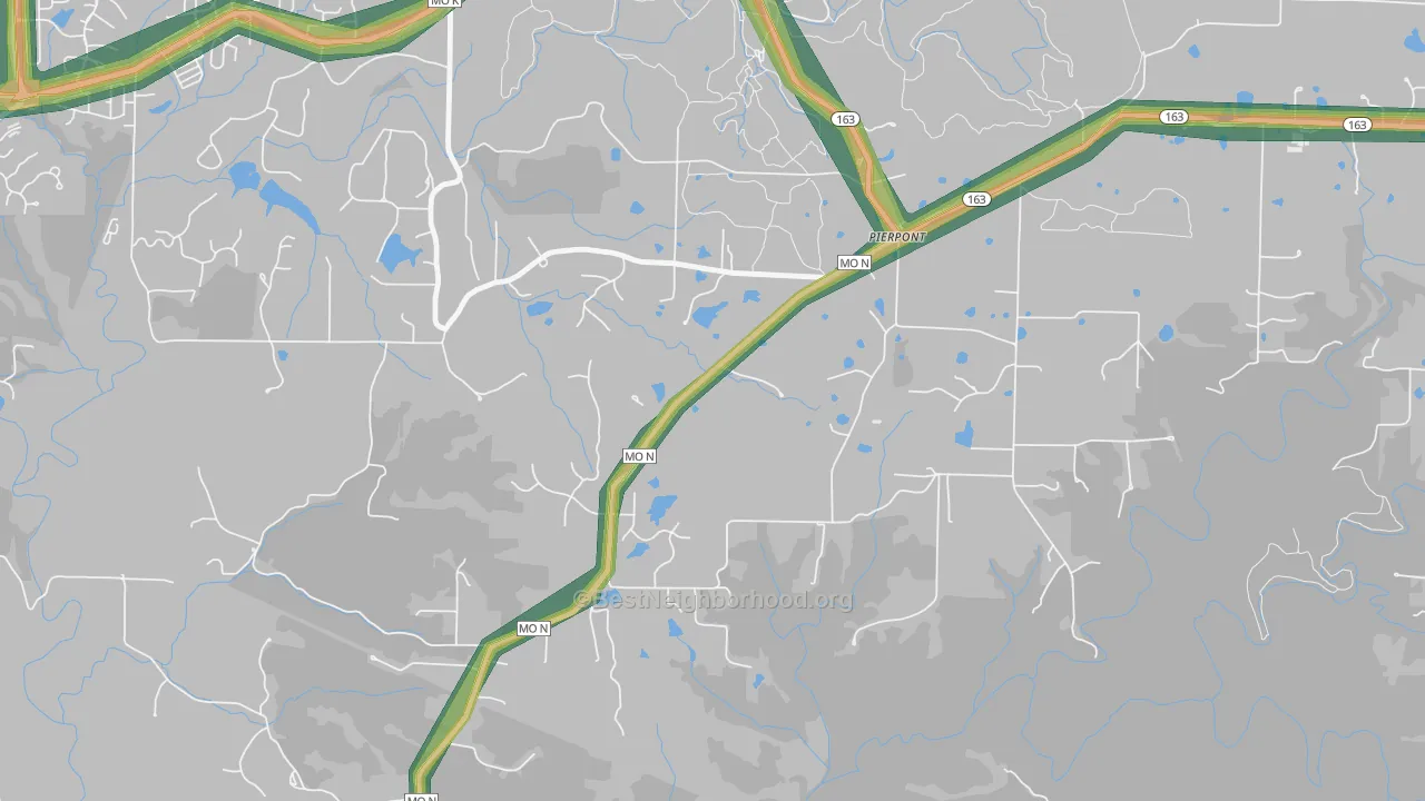 Pierpont, MO Map of Noise Levels in Pierpont