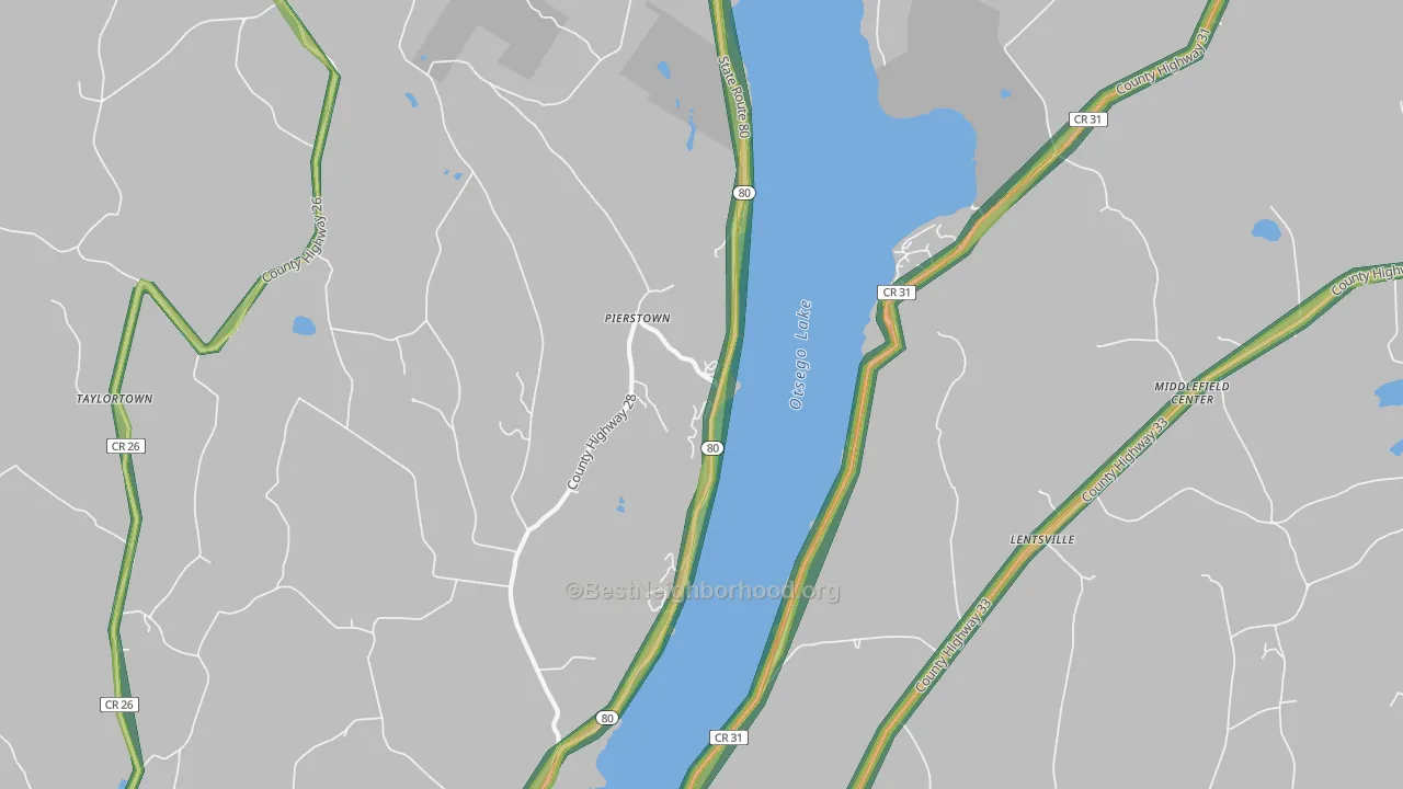 Pierstown, NY Map of Noise Levels in Pierstown