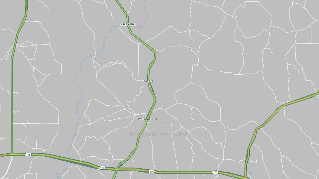 Pigeon Creek, AL Map of Noise Levels in Pigeon Creek