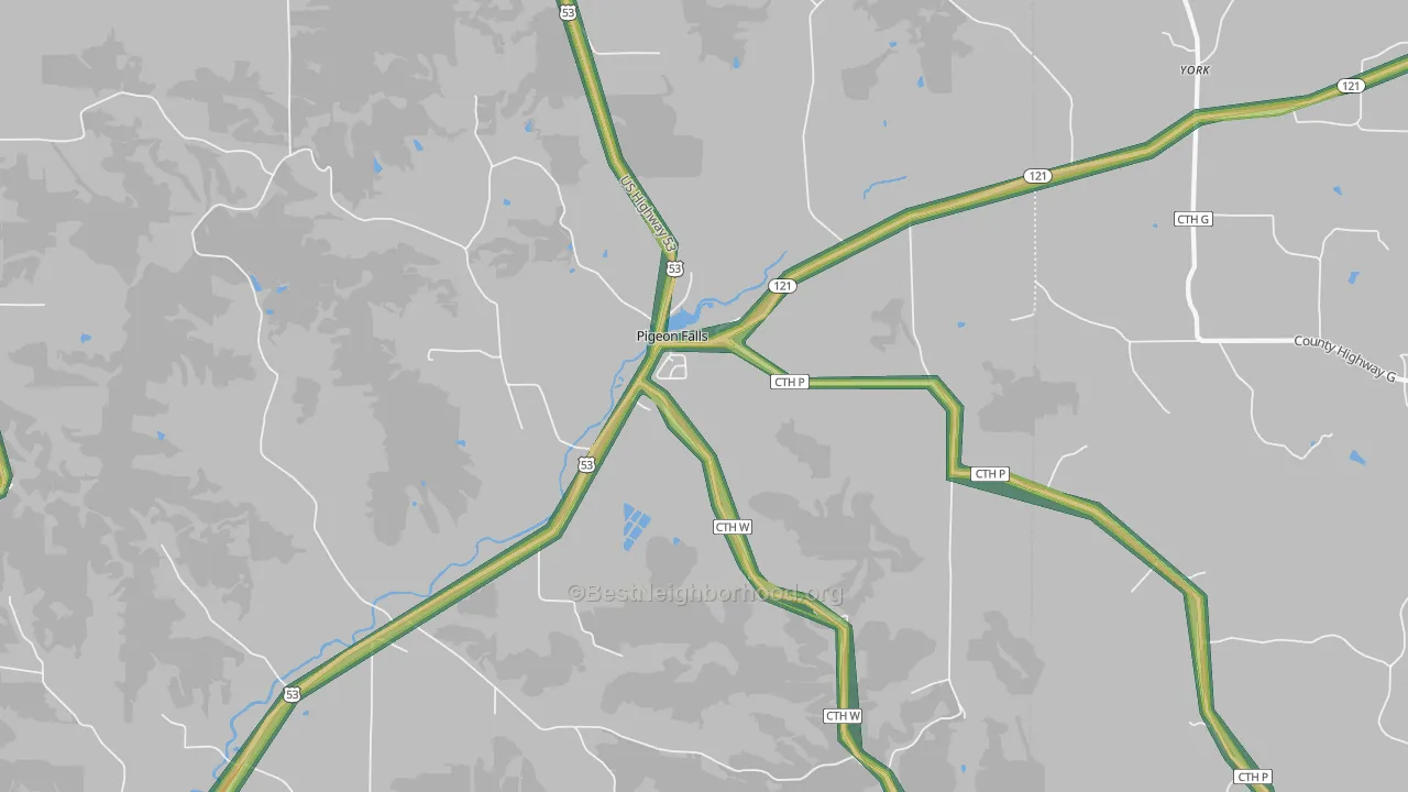 Pigeon Falls, WI Map of Noise Levels in Pigeon Falls
