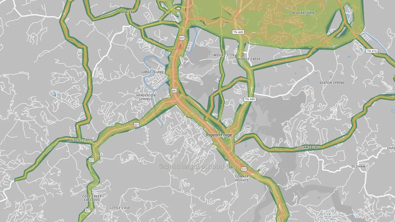 Pigeon Forge, TN Map of Noise Levels in Pigeon Forge