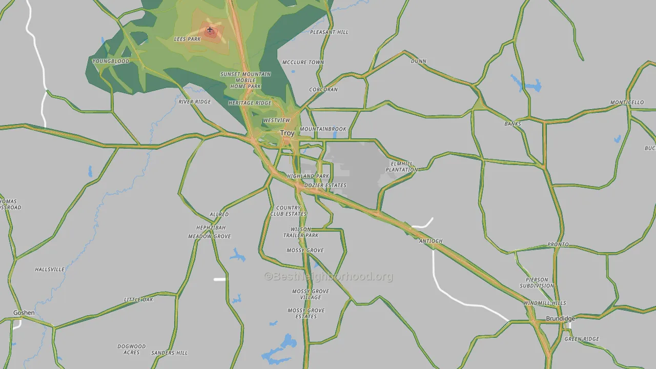 Pike County, AL Map of Noise Levels in Pike County