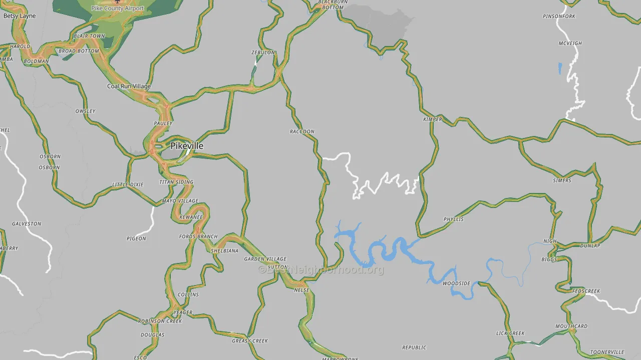 Pike County, KY Map of Noise Levels in Pike County
