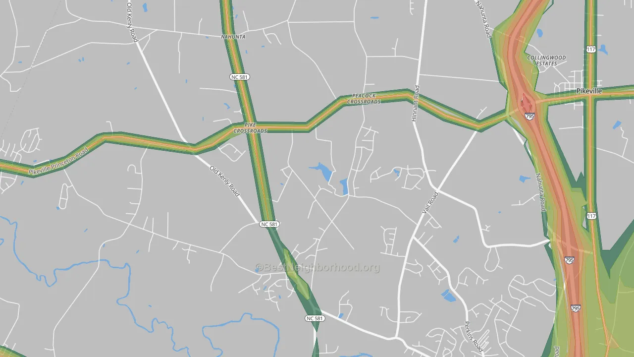 Pike Crossroads, NC Map of Noise Levels in Pike Crossroads