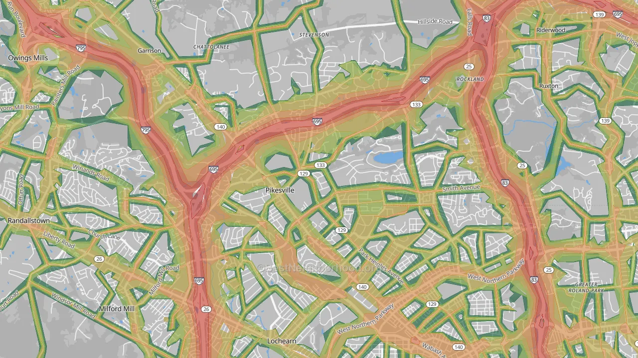 Pikesville, MD Map of Noise Levels in Pikesville