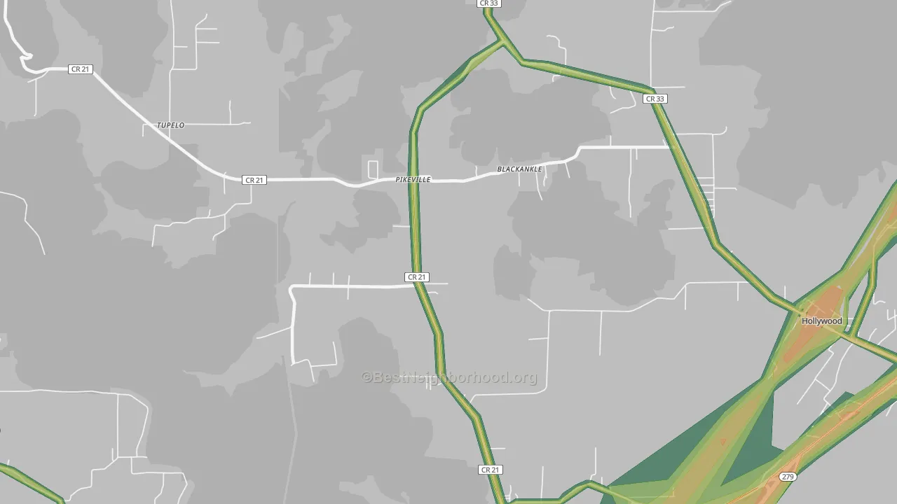 Pikeville, AL Map of Noise Levels in Pikeville