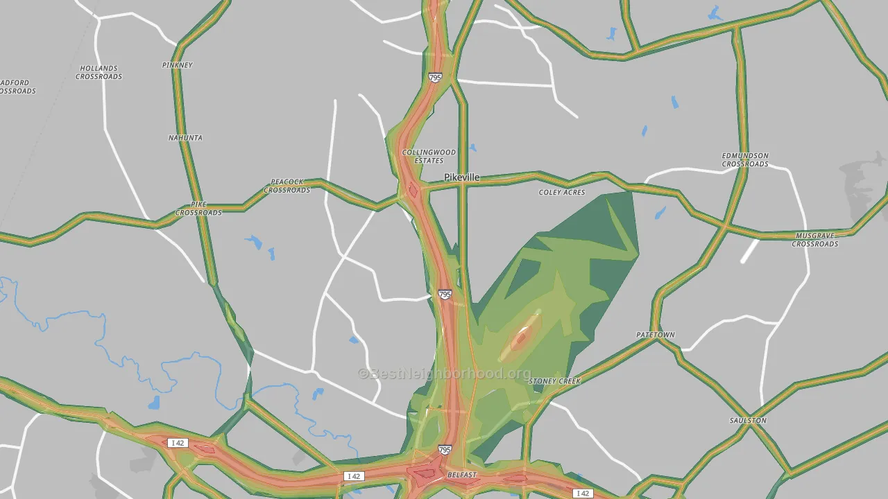 Pikeville, NC Map of Noise Levels in Pikeville