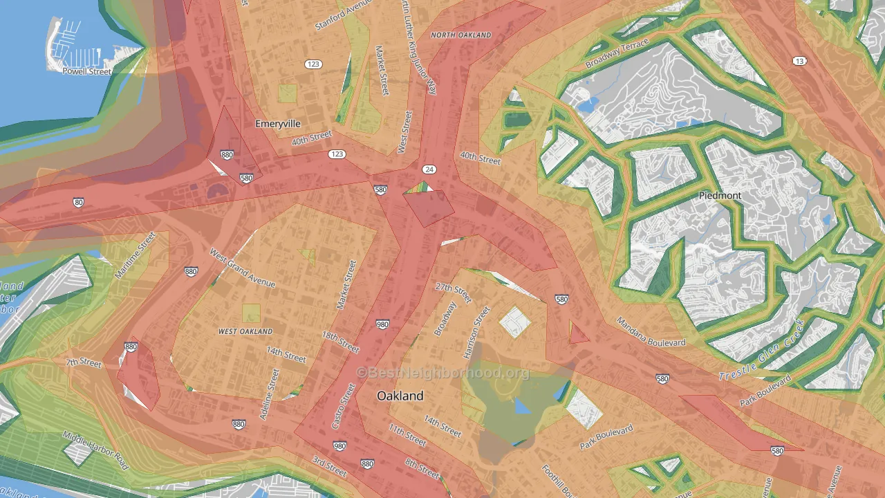 Pill Hill, Oakland, CA Map of Noise Levels in Pill Hill