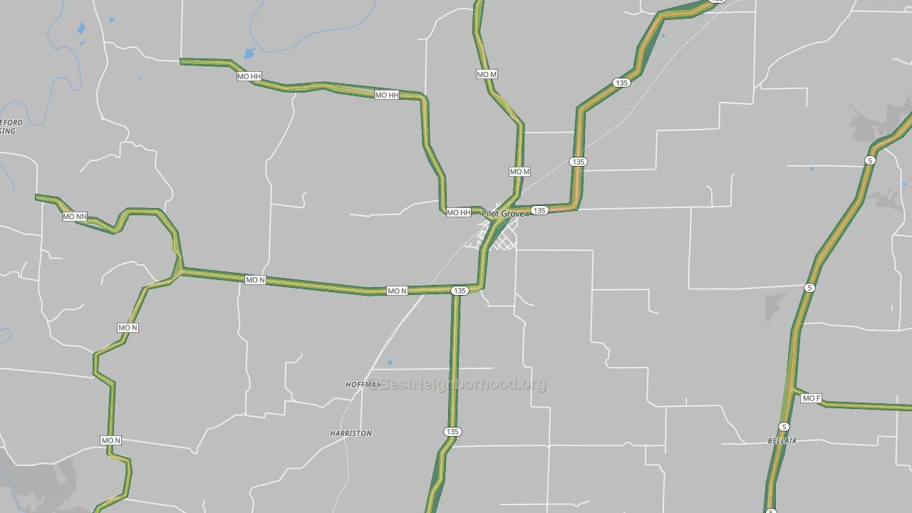 Pilot Grove, MO Map of Noise Levels in Pilot Grove