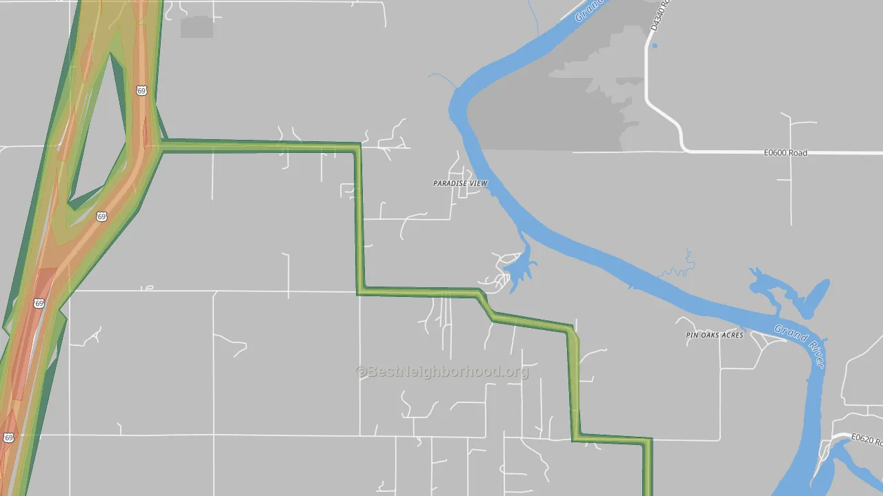 Pin Oak Acres, OK Map of Noise Levels in Pin Oak Acres