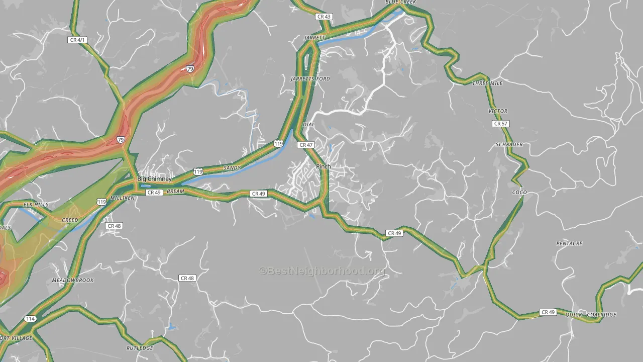 Pinch, WV Map of Noise Levels in Pinch