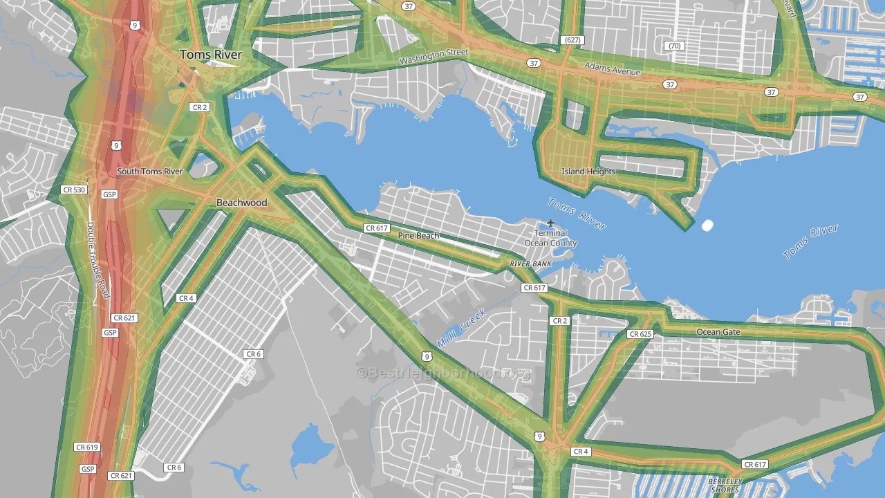 Pine Beach, NJ Map of Noise Levels in Pine Beach