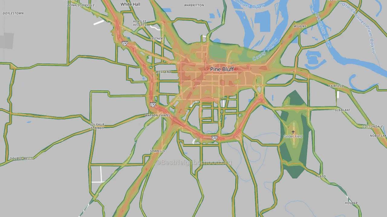 Pine Bluff, AR Map of Noise Levels in Pine Bluff