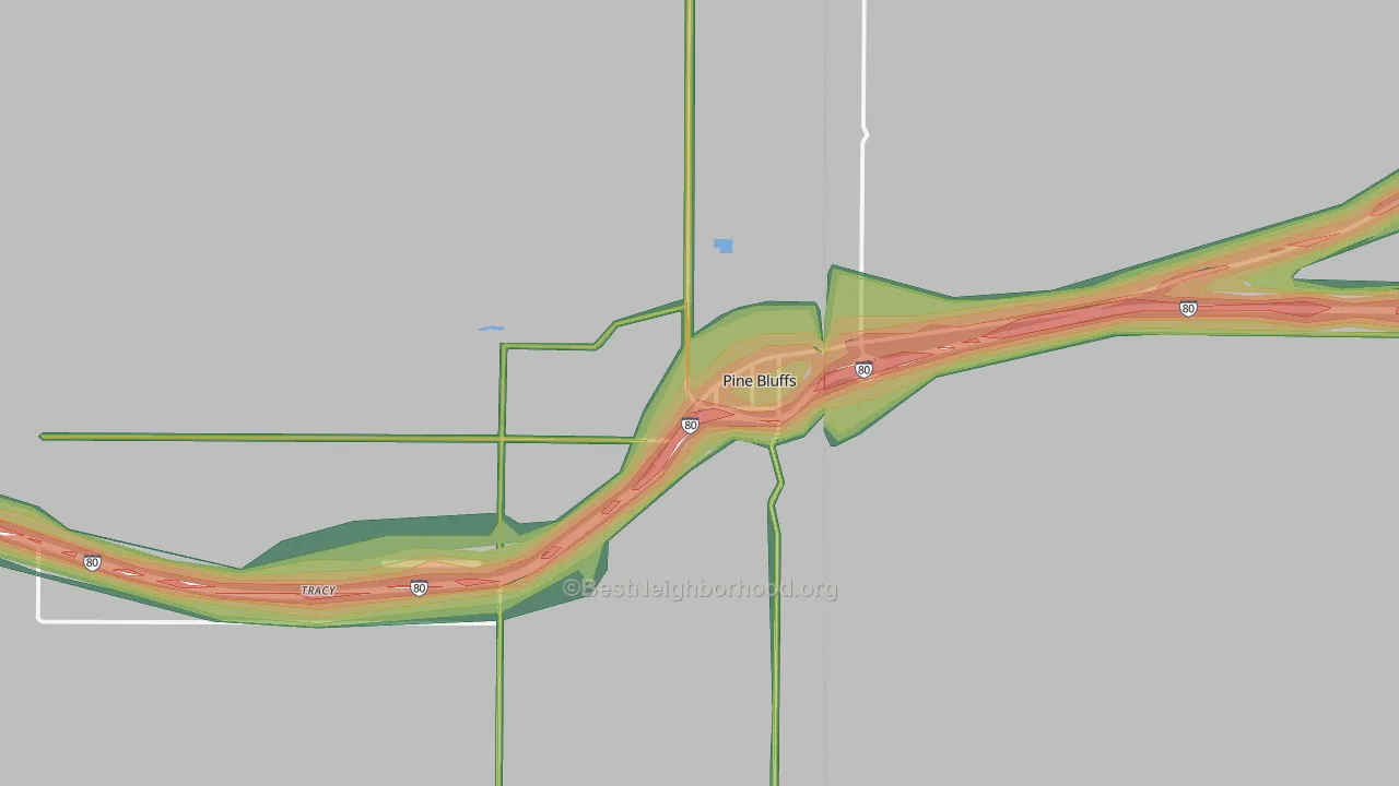 Pine Bluffs, WY Map of Noise Levels in Pine Bluffs