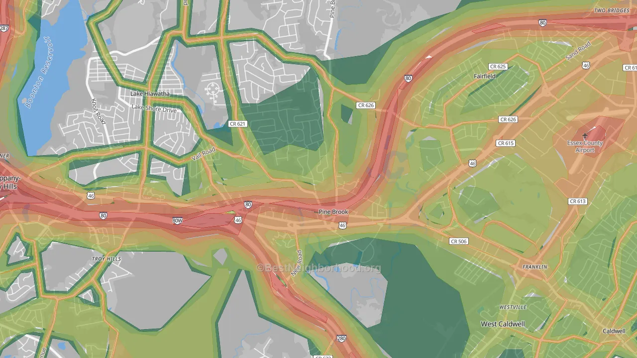 Pine Brook, NJ Map of Noise Levels in Pine Brook