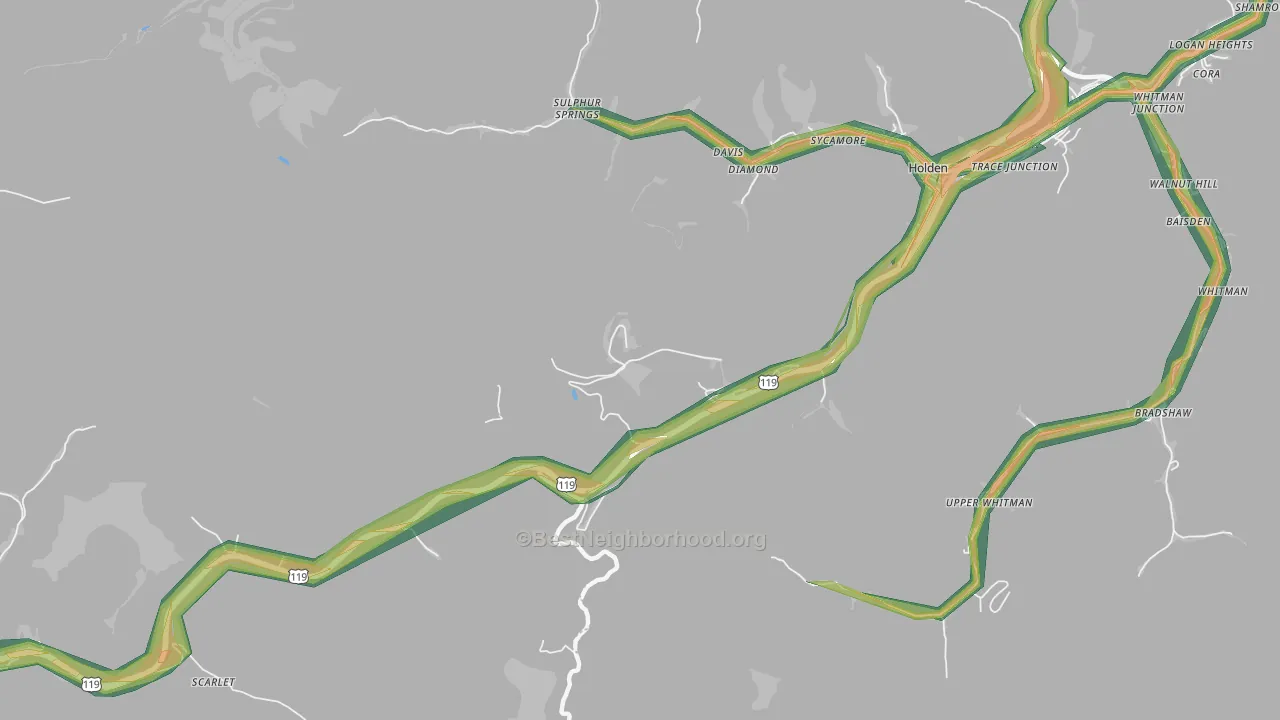 Pine Creek, WV Map of Noise Levels in Pine Creek