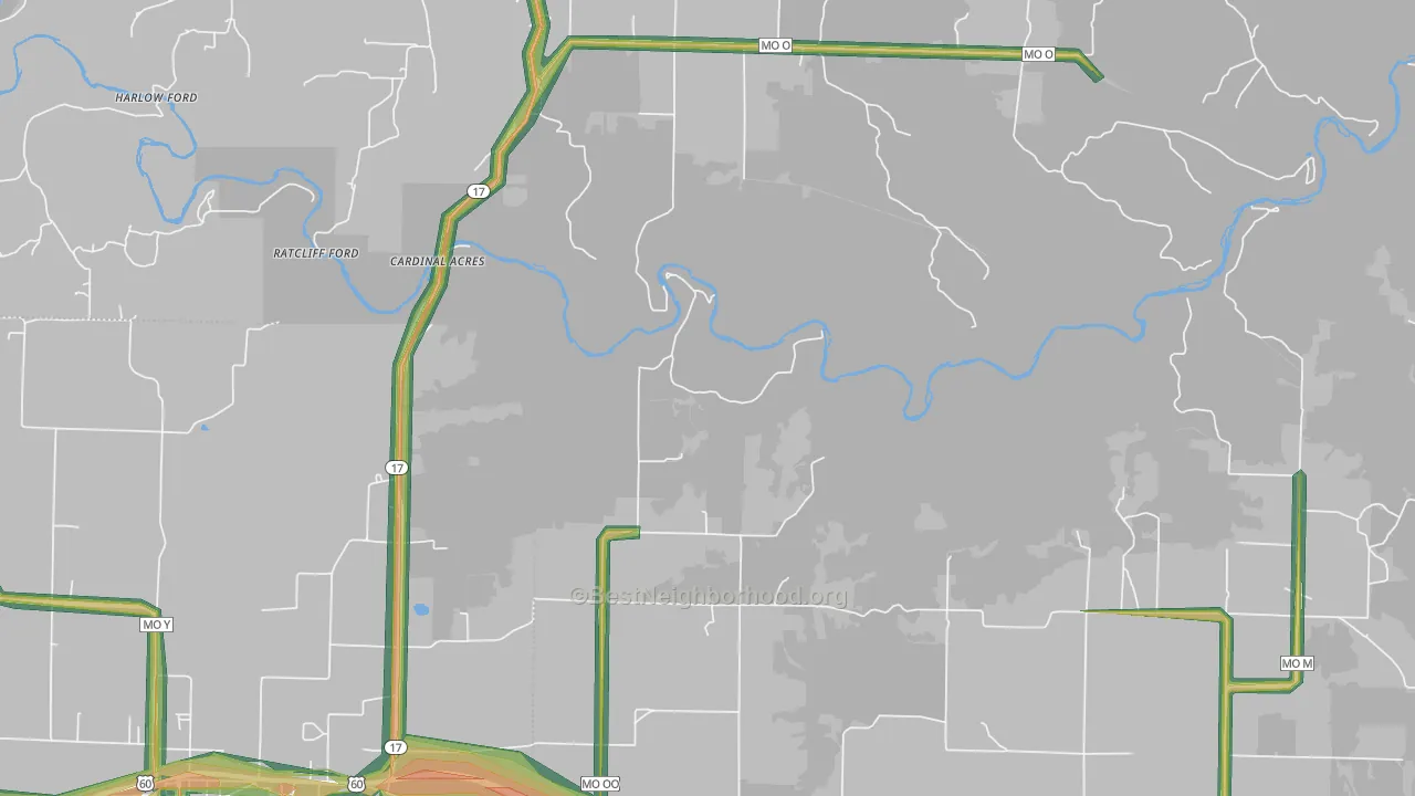 Pine Crest, MO Map of Noise Levels in Pine Crest