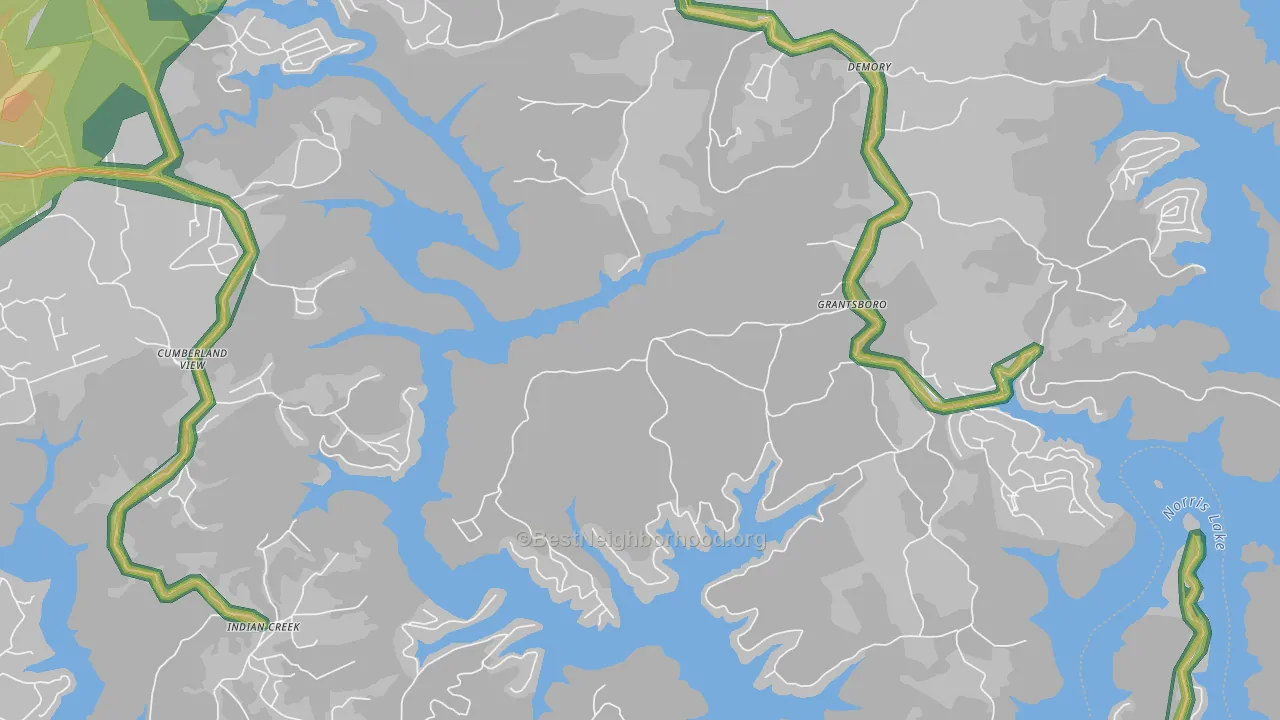 Pine Crest, TN Map of Noise Levels in Pine Crest
