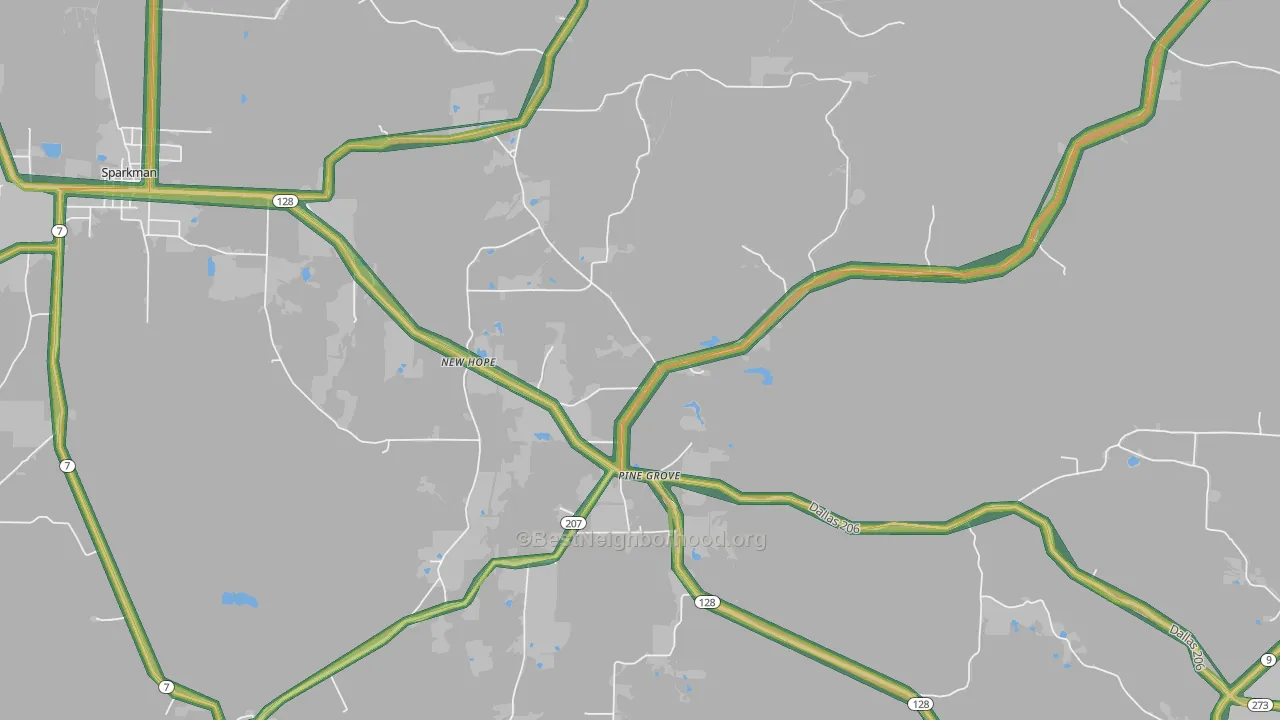 Pine Grove, AR Map of Noise Levels in Pine Grove
