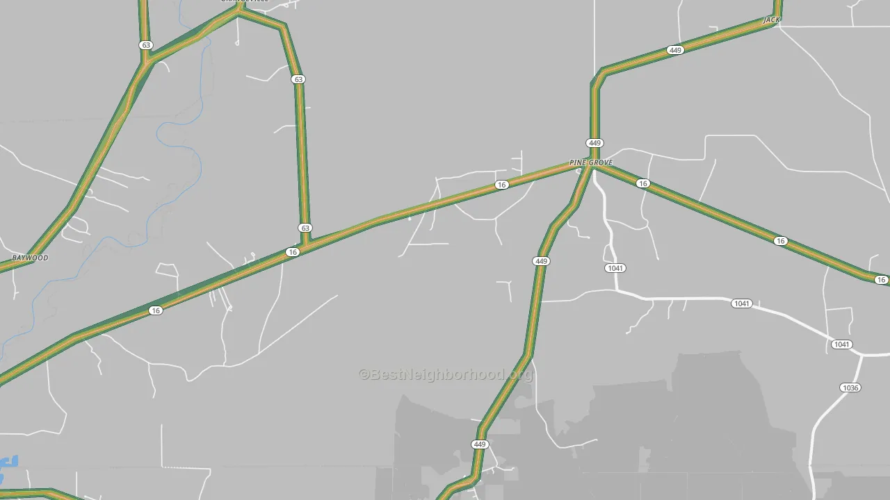 Pine Grove, LA Map of Noise Levels in Pine Grove