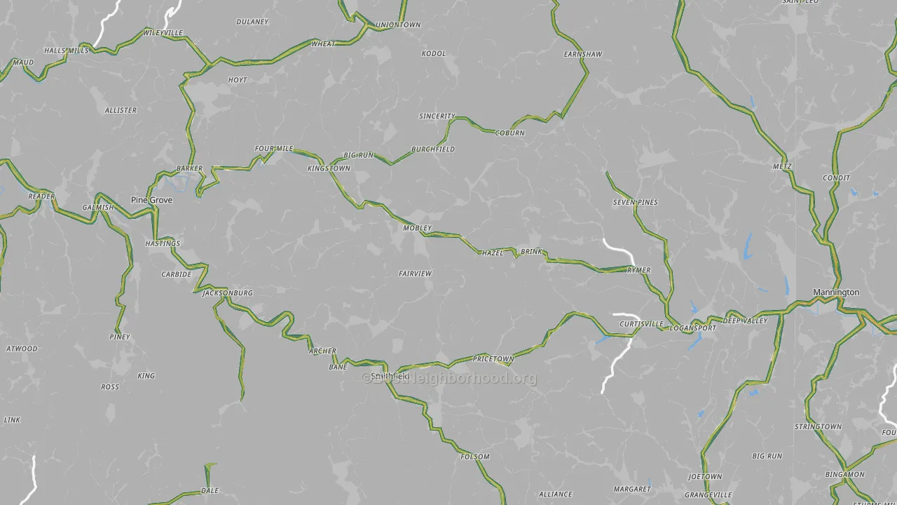 Pine Grove, WV Map of Noise Levels in Pine Grove